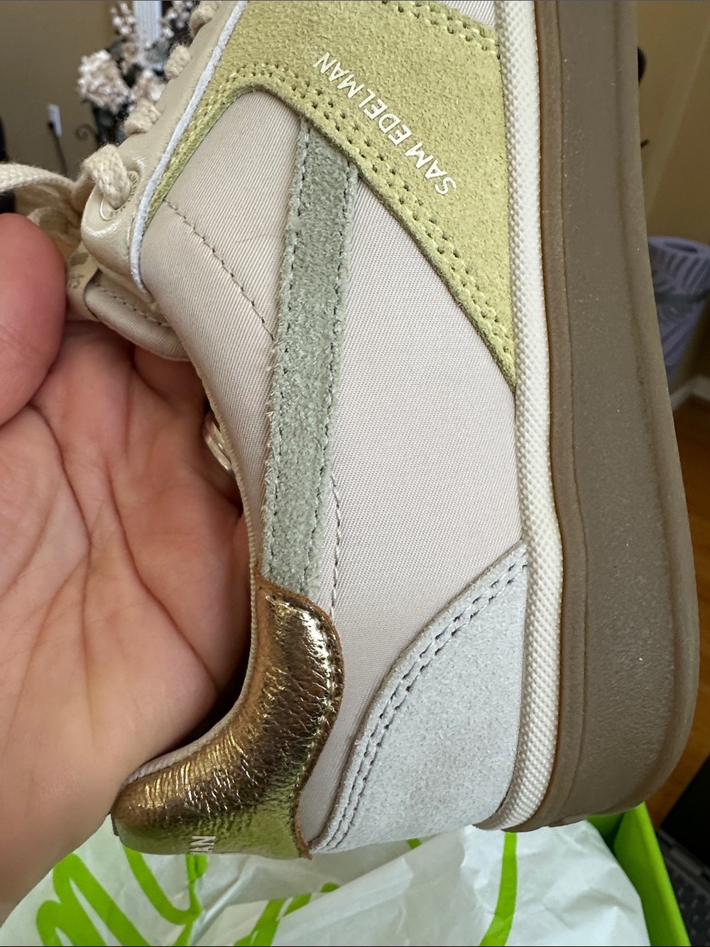 Sam Edelman Neutral Suede & Gold Accent Platform Sneaker - Picture 6 of 9